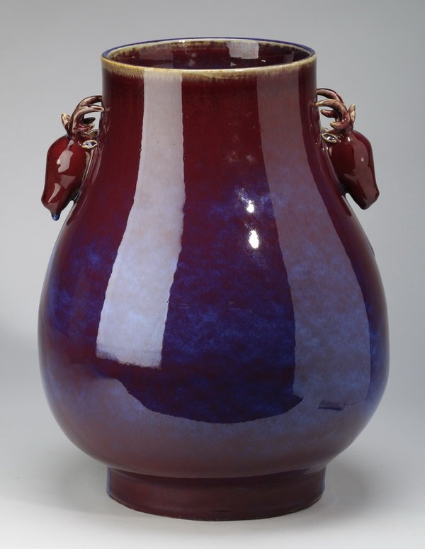 Large Chinese flambe' glazed hu vase, 19"h (1 of 10)