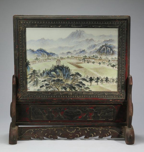 Chinese porcelain tabletop screen, 27"h (1 of 10)