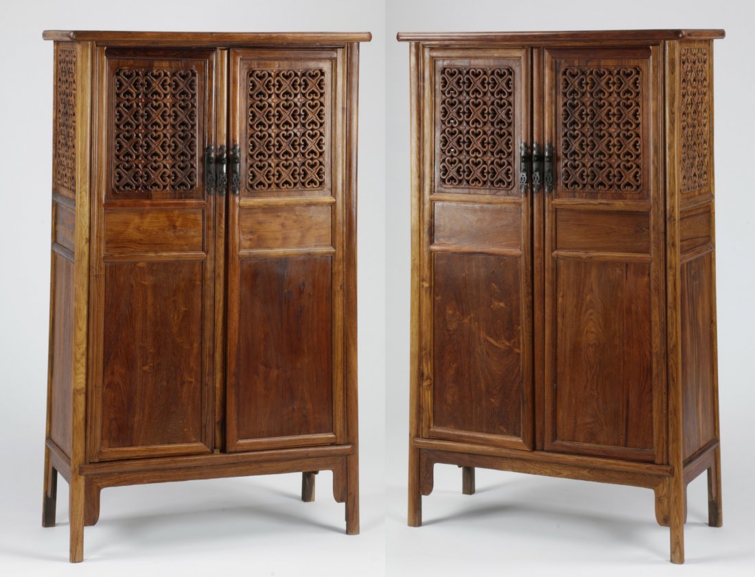 (2) Chinese carved huanghuali cabinets (1 of 10)