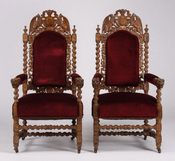 (2) 19th c. French carved oak armchairs (1 of 3)