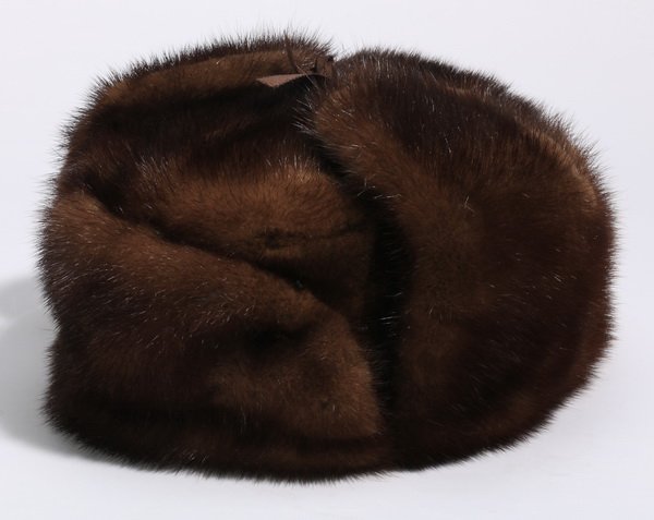 Russian mink fur hat: Russian mink fur hat, 3"h x 11"w x 9"d.