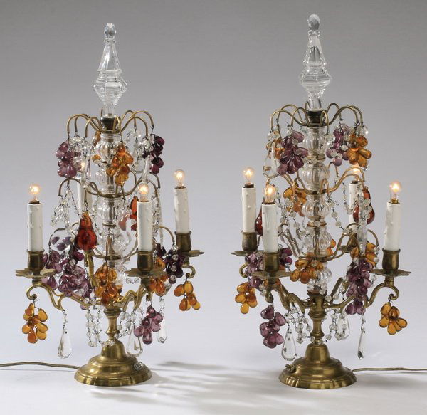 (2) Early 20th c. crystal girandoles, 23"h (1 of 3)