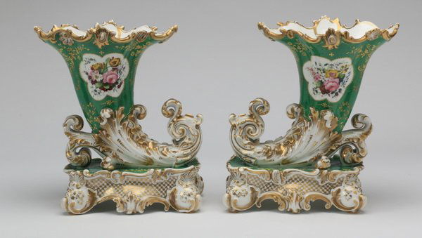 (2) French Limoges porcelain cornucopia, 11"h (1 of 6)