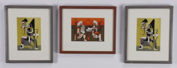 (3) Hilaire Hiler signed mixed media on paper (1 of 7)