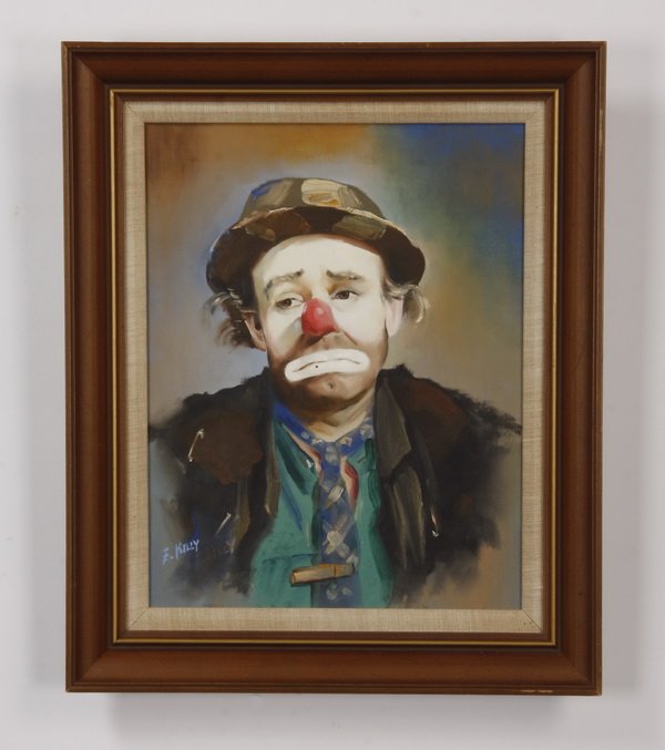 Oil on canvas portrait, Emmett Kelly (1 of 3)