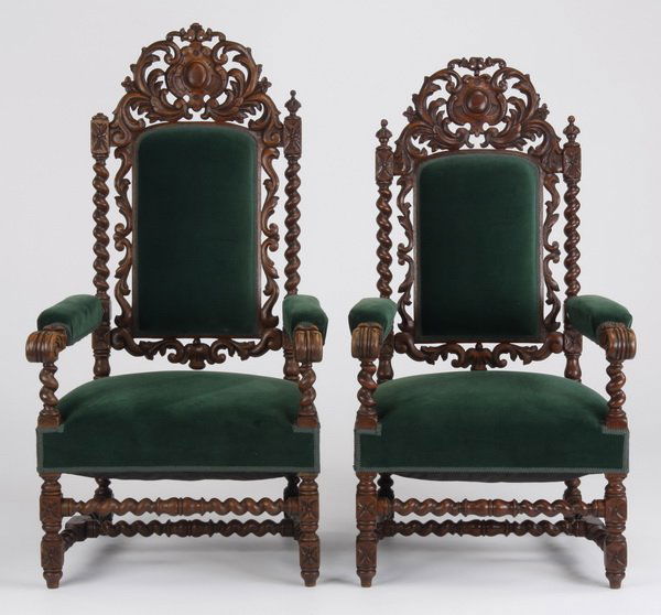 (2) 19th c. carved oak armchairs (1 of 5)