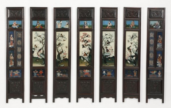 (7) Chinese hand painted wall plaques, 41"h (1 of 4)