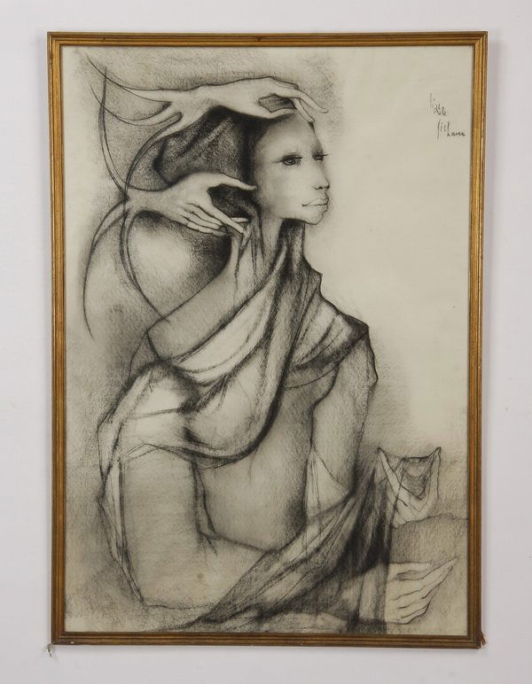 Late 20th c. charcoal on paper, signed (1 of 3)
