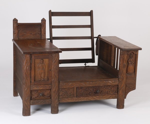 Carved oak asymmetrical armchair (1 of 6)