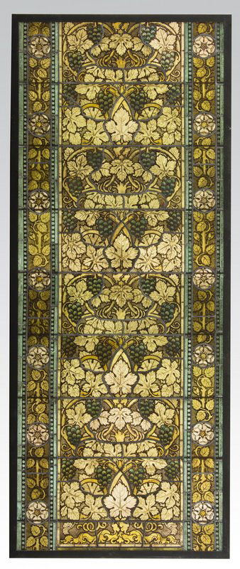 Leaded stained glass panel with grapes, 104"h (1 of 1)