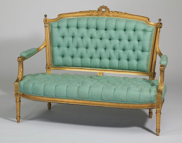French boudoir settee w/button tufted brocade (1 of 2)