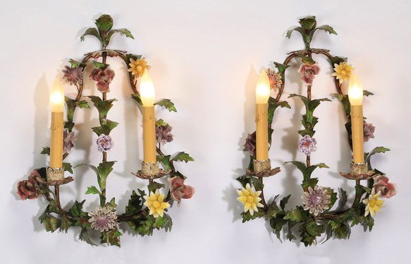 (2) Porcelain and tole wall sconces, 17"h (1 of 1)