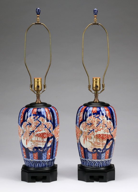 (2) Imari melon-form vases mounted as lamps (1 of 1)