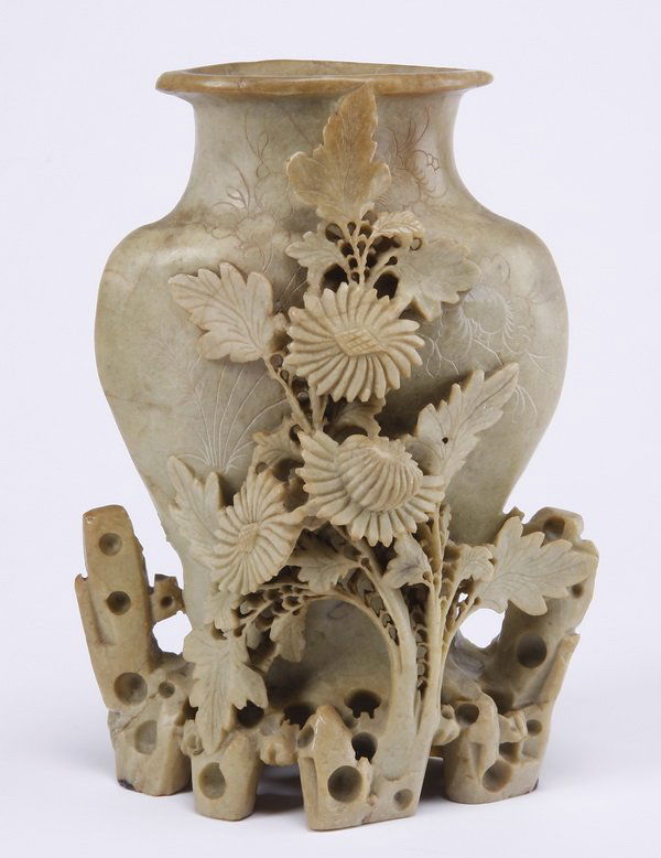 Chinese carved soapstone vase, 8.5"h (1 of 2)