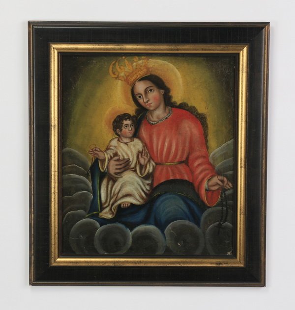 19th c. Cuzco School O/c of Virgin & Child (1 of 3)