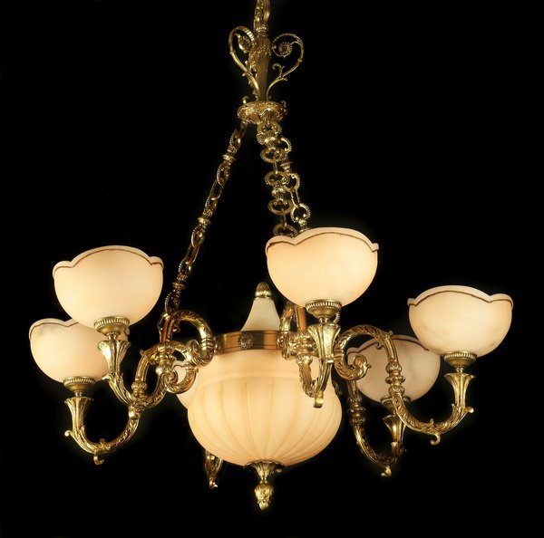 Continental 6-arm alabaster chandelier, 48"h (1 of 3)