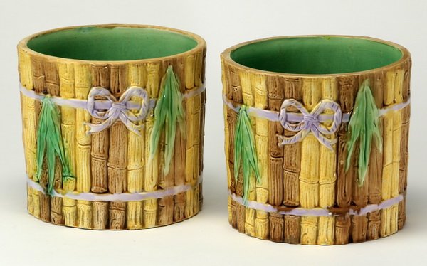 (2) 19th c. faux bamboo majolica jardinieres (1 of 3)