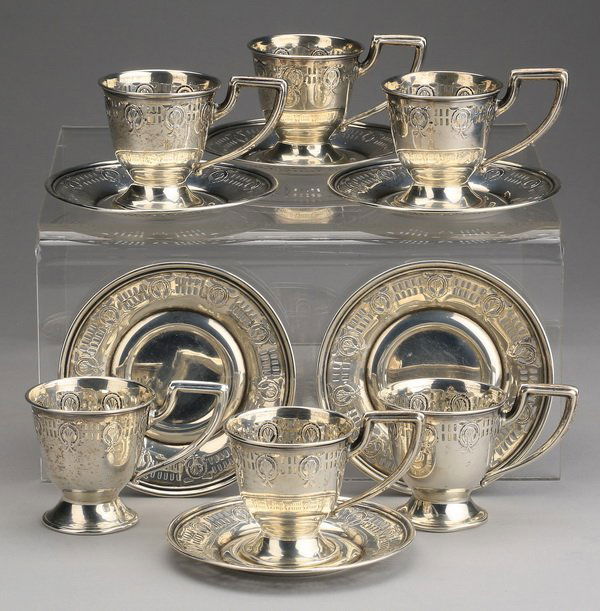 (6) Sterling silver demitasse cups, saucers (1 of 2)