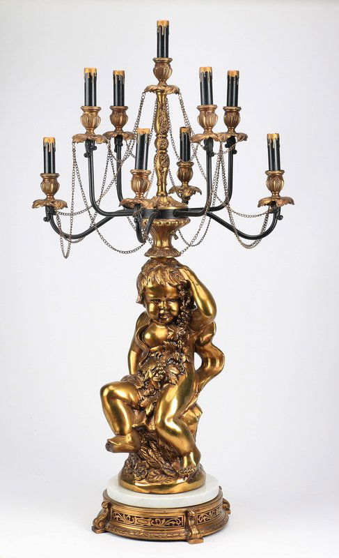 19th c. candelabrum with putto, 38"h (1 of 2)