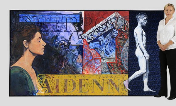 Artist signed mixed media work, 60"h x 108"w (1 of 6)