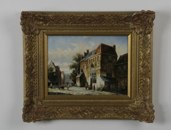 Continental O/c, village scene, signed (1 of 5)