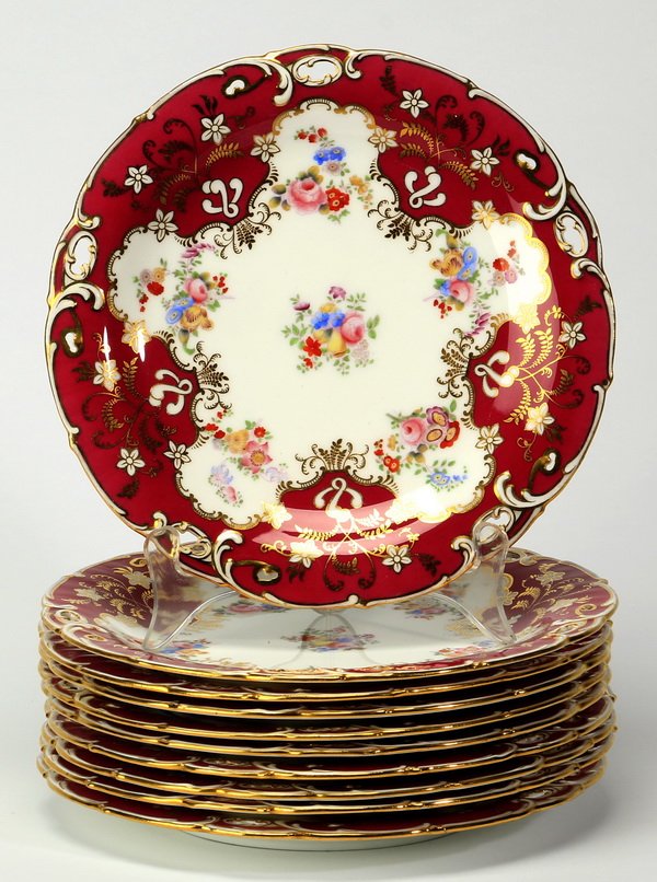 (10) Minton floral dessert plates, marked (1 of 3)