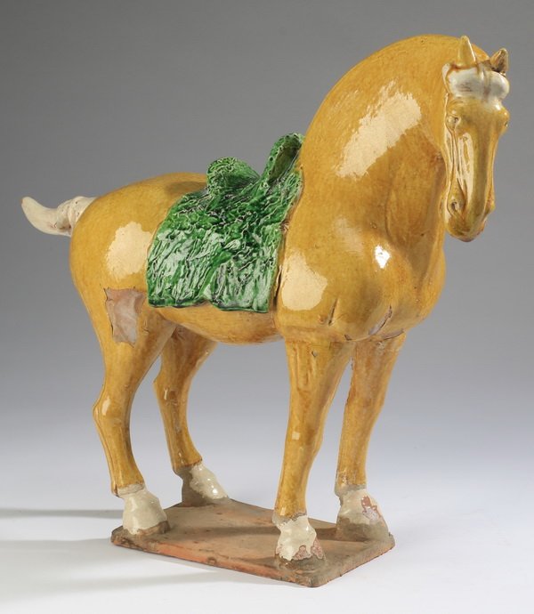 Chinese Tang-style sancai glazed horse, 17"h (1 of 3)