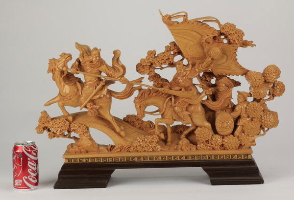 Chinese carved sculpture, Kwan Kung in battle (1 of 5)
