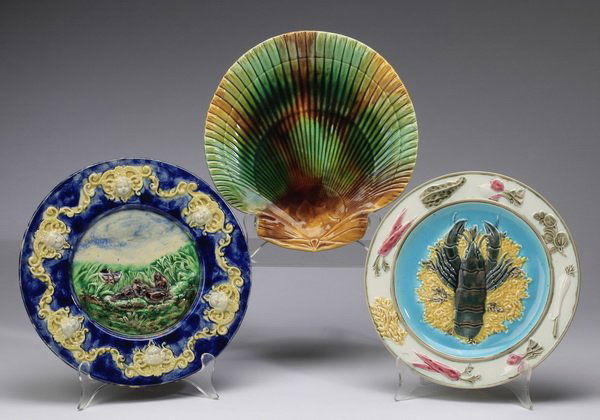 (3) English majolica figural plates, 8.75"dia (1 of 2)