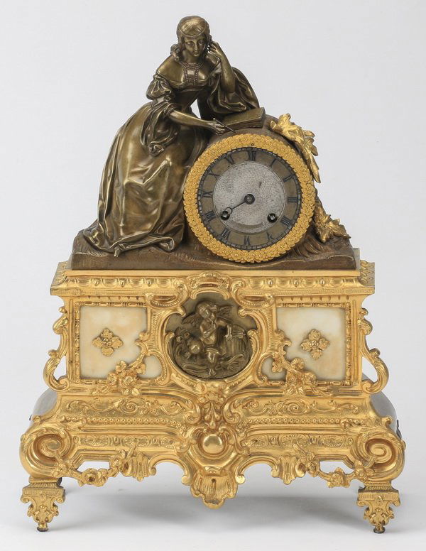 Figural mantel clock with maiden, 19th c. (1 of 3)