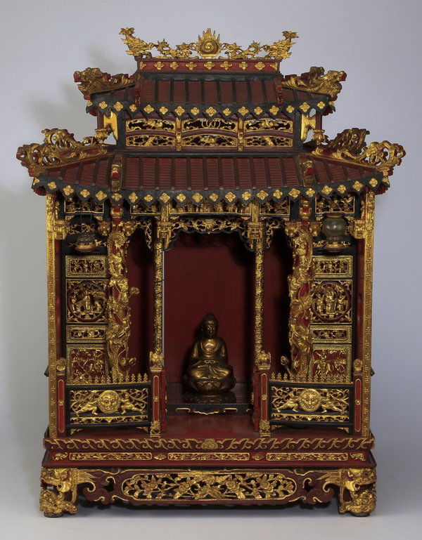 Chinese parcel gilt ancestor shrine, 32"h (1 of 8)