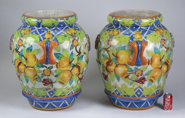 (2) Monumental hand painted ceramic urns (1 of 3)