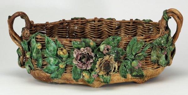 French majolica 'basket' centerpiece, 19"l (1 of 2)