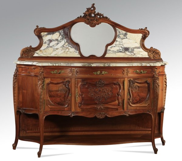 Louis XV style carved buffet w/ marble top (1 of 3)