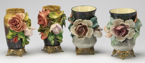 Two pairs of French barbotine vases, 19th c. (1 of 4)