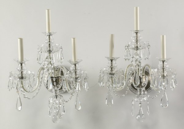 Pair of 3-light crystal sconces, 25"h (1 of 2)