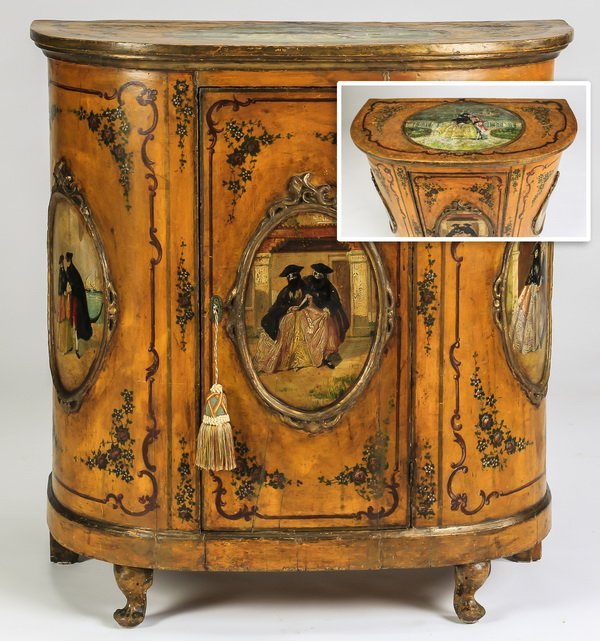 18th c. paint decorated demi-lune cabinet (1 of 5)