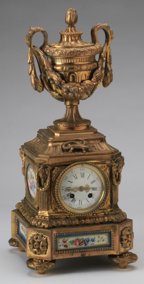 19th c. French gilt bronze clock, 20"h (1 of 6)