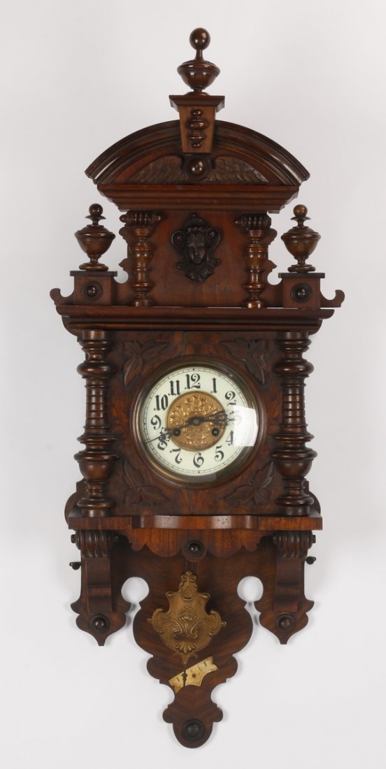 19th c. German carved walnut wall clock (1 of 4)