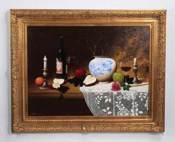 David Berger signed O/c still life, 51"w (1 of 4)