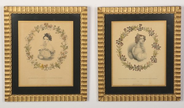 (2) 19th c. hand colored French engravings (1 of 3)