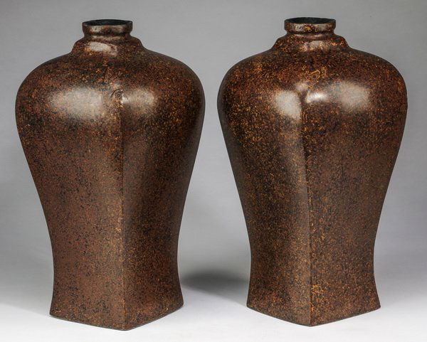 (2) Chinese lacquer meiping vases, 15"h (1 of 4)