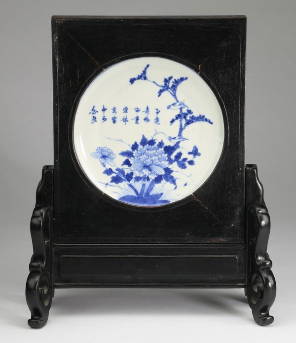 Chinese porcelain table screen on stand (1 of 3)