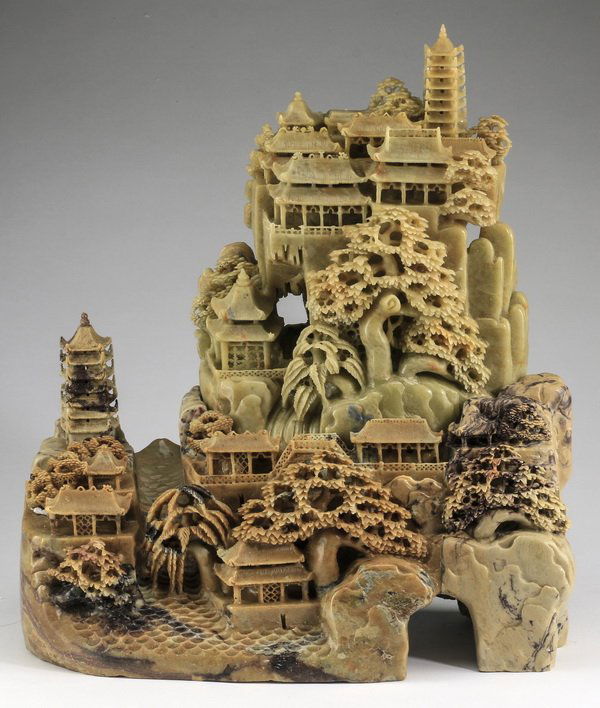 Chinese soapstone landscape carving, 14"h (1 of 6)
