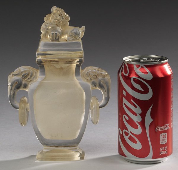 Chinese carved crystal vase, 7.5"h (1 of 5)