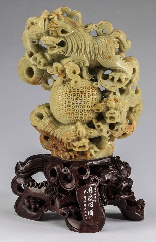 Chinese soapstone Fu lion carving, 9.25"h (1 of 6)