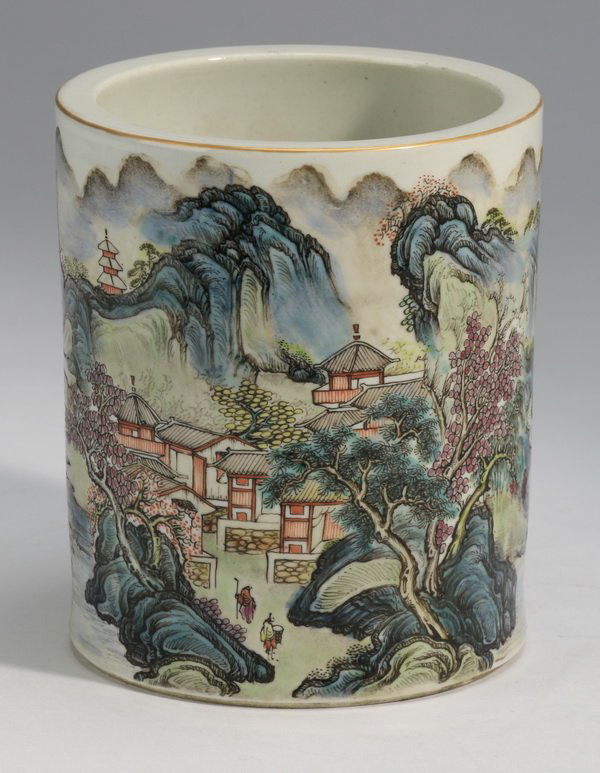 Chinese wucai porcelain brush pot, Jiaqing (1 of 10)