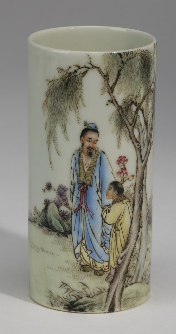Chinese porcelain cylinder vase, inscribed (1 of 6)