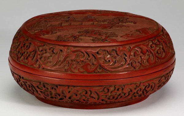 Chinese cinnabar lacquer box, 8"w (1 of 6)