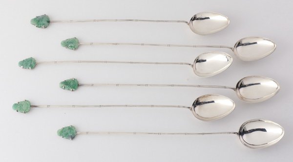 (6) Chinese jade tipped teaspoons, 7"l (1 of 3)